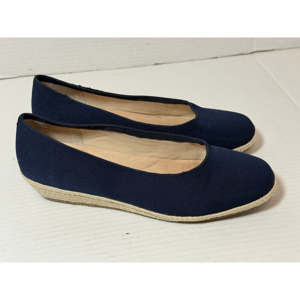Women's David Tate Stroll Espadrille Low Wedge Navy Fabric Shoe Size 10 W - Picture 3 of 7